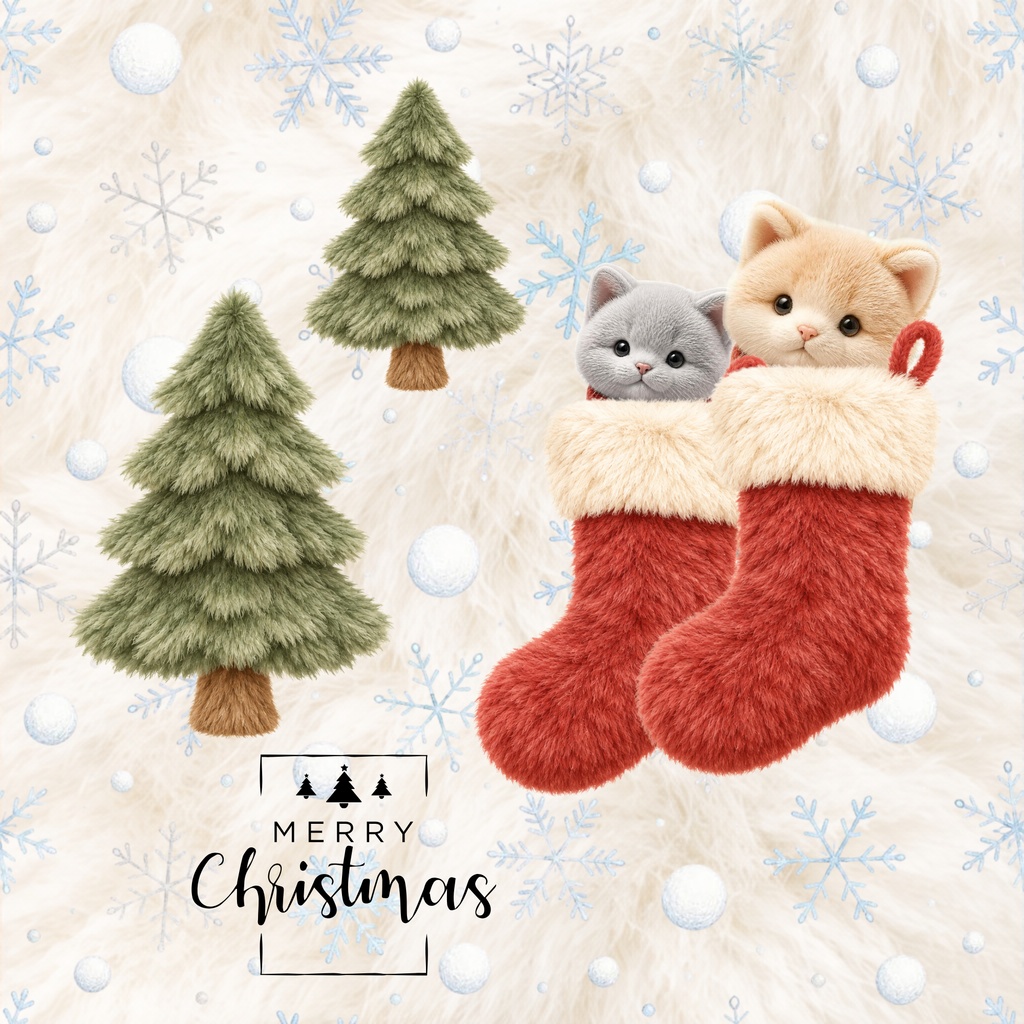 ふわもこファークリスマス・ねこのデジタルペーパー3枚セット・PC壁紙