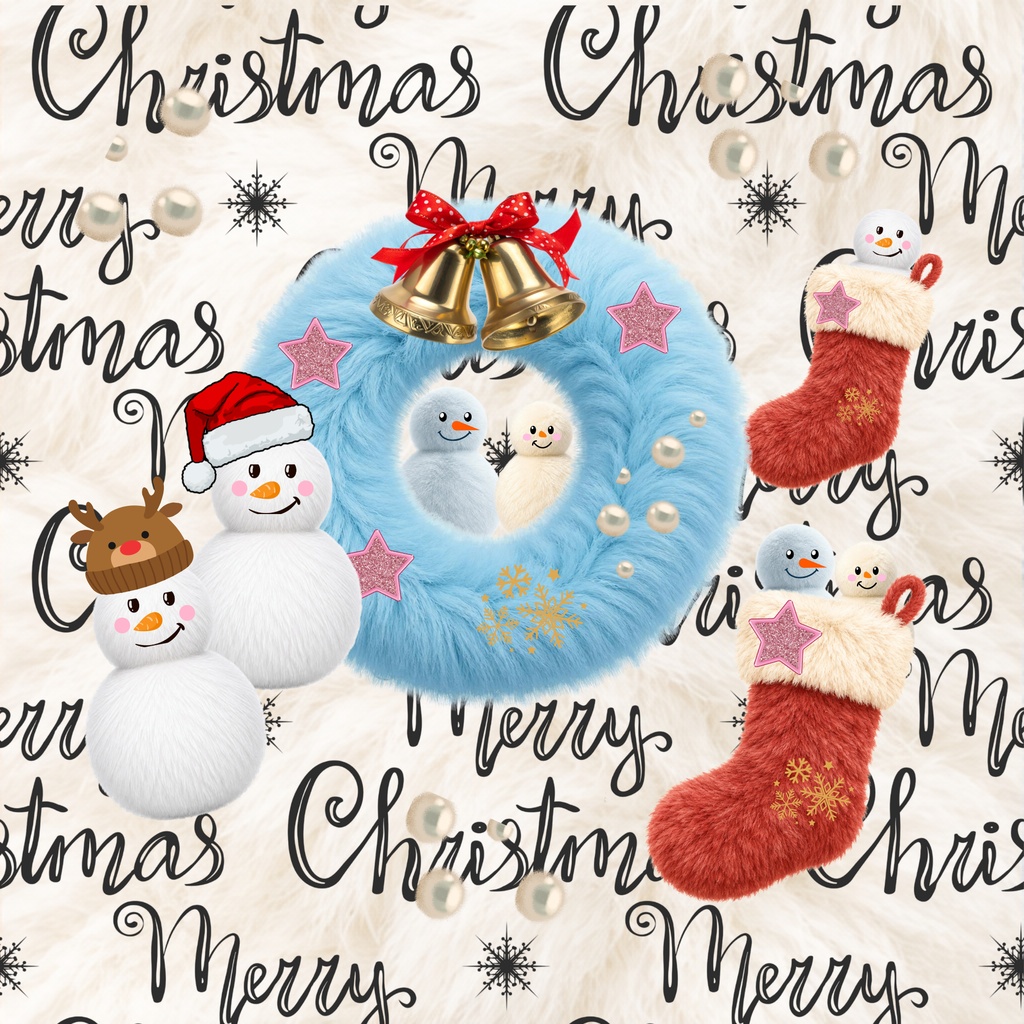 ふわもこファークリスマス・ゆきだるまのデジタルペーパー3枚セット・PC壁紙