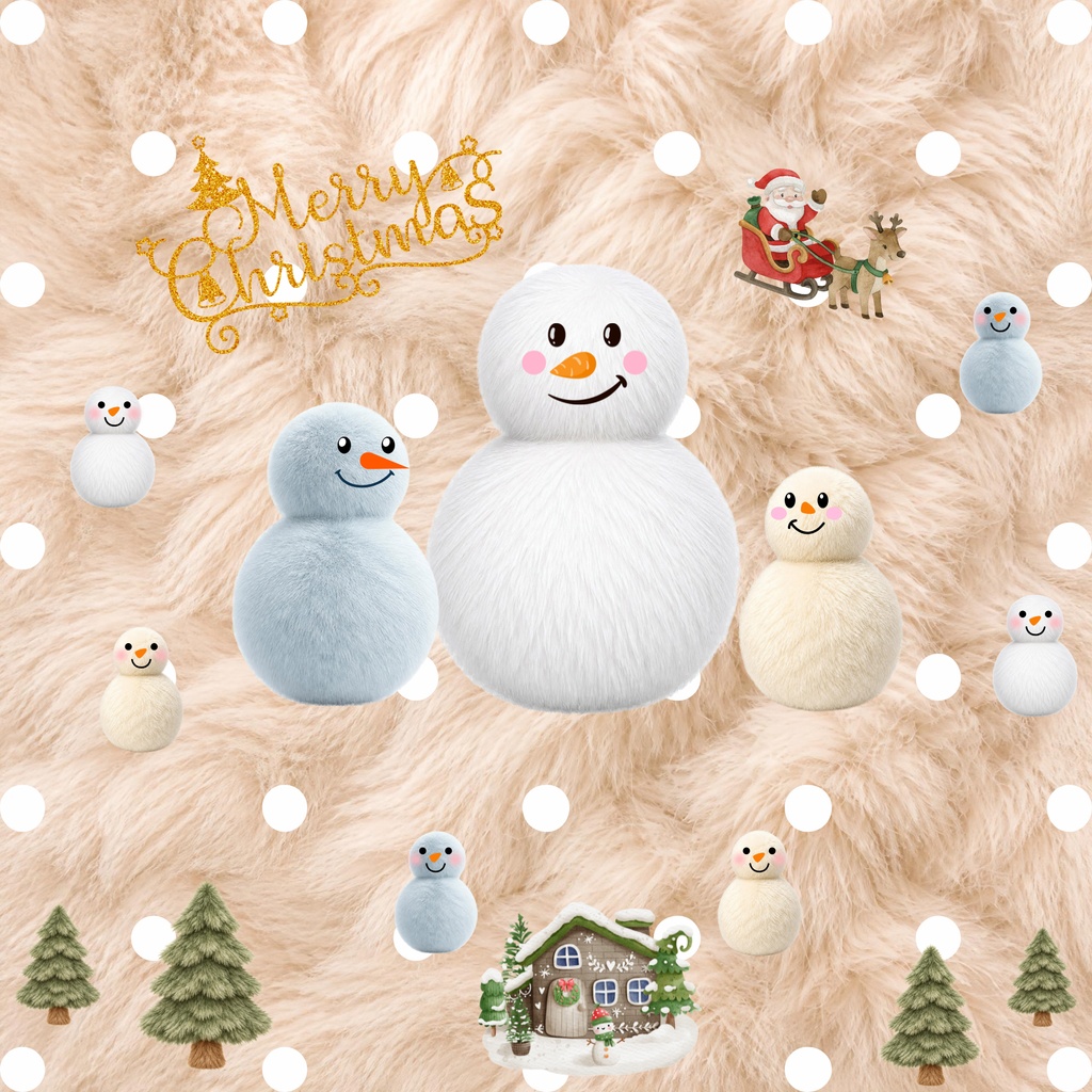 ふわもこファークリスマス・ゆきだるまのデジタルペーパー3枚セット・PC壁紙