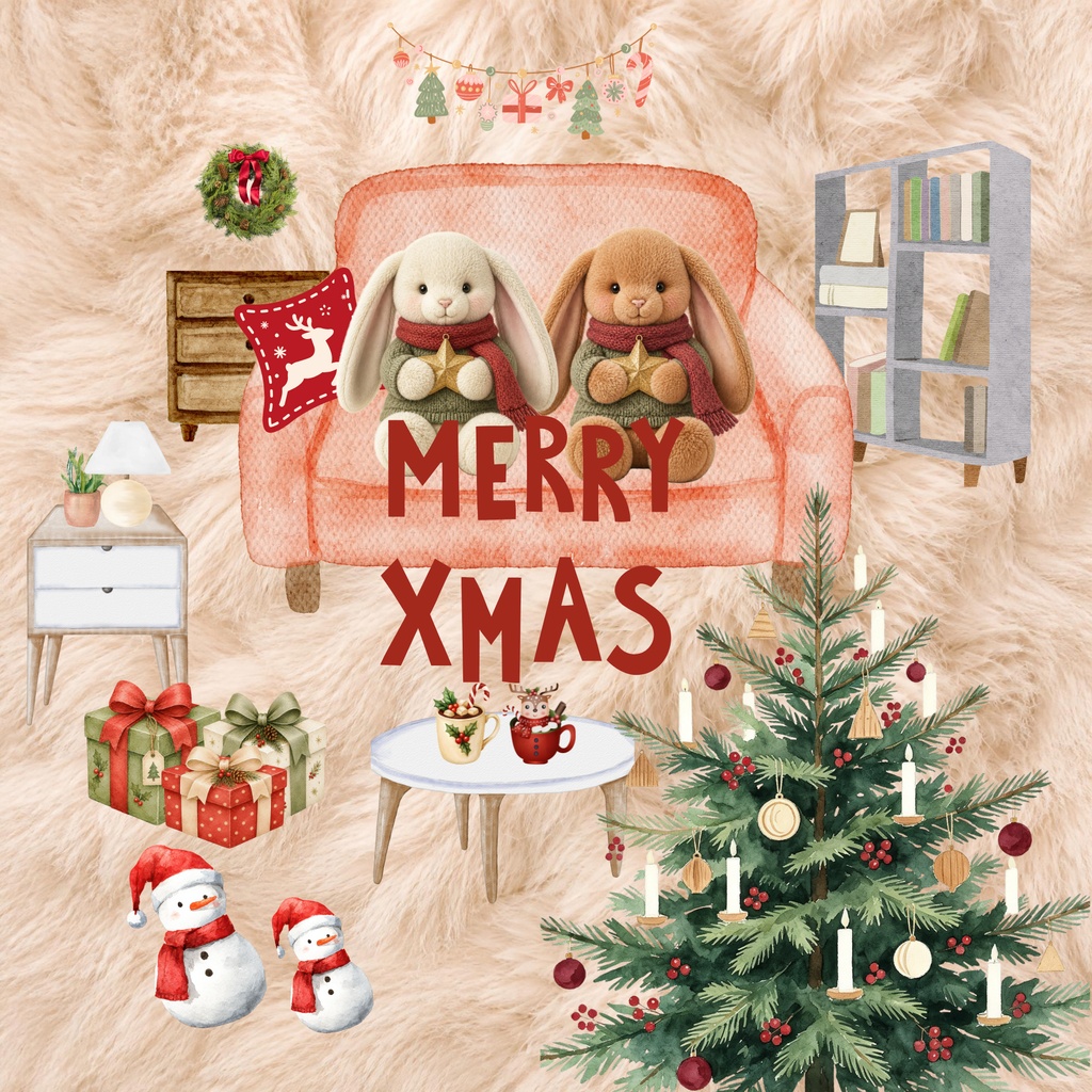 ふわもこファークリスマス・うさぎのデジタルペーパー3枚セット・PC壁紙