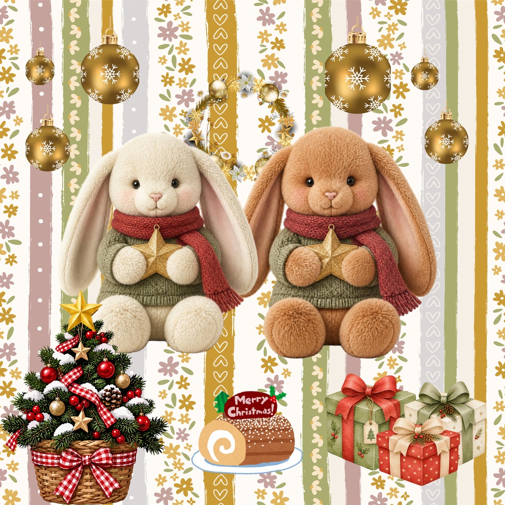 ふわもこファークリスマス・うさぎのデジタルペーパー3枚セット・PC壁紙