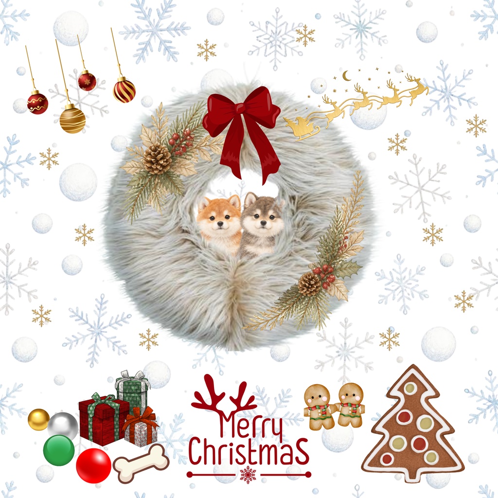 ふわもこファークリスマス&和柄・柴犬のデジタルペーパー3枚セット・PC壁紙