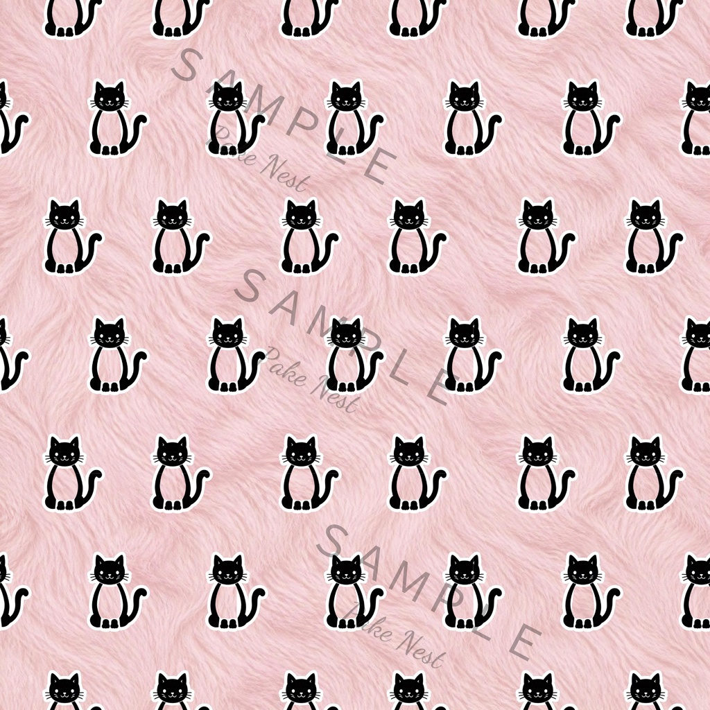 ふわもこねこのデジタルペーパー 6色セット|ファー風背景の猫柄