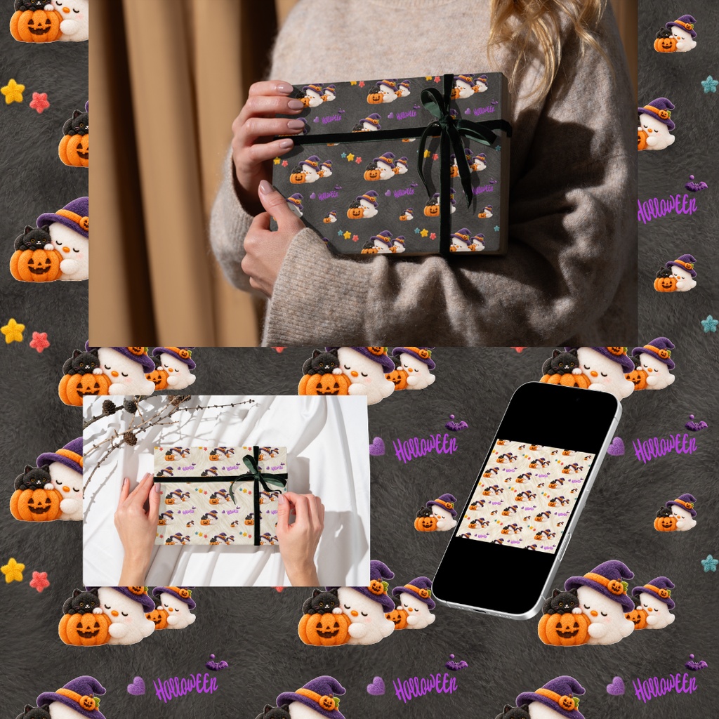 ふわもこハロウィンのデジタルペーパー3枚セット| ファー風・HalloweenPaper ・ScrapbookingPaper