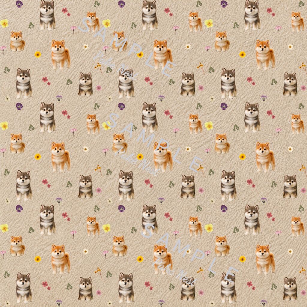 柴犬と押し花のデジタルペーパー 3枚セット|ふわふわファー背景|シームレス|ピンク・ミルクティー・グレージュ