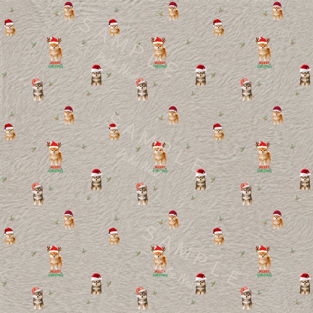ふわもこクリスマス 柴犬サンタ デジタルペーパー 6点セット |ファー風・コラージュ・ラッピング・壁紙