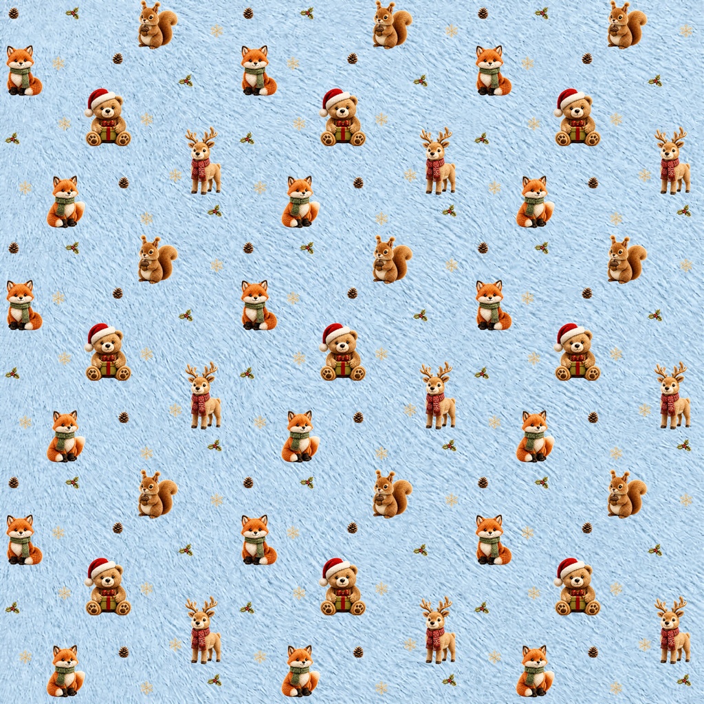 ふわもこクリスマスデジタルペーパー6枚セット|リス・きつね・雪だるま・くま・トナカイ・ファー風素材・PC壁紙・ラッピング・カード・コラージュ