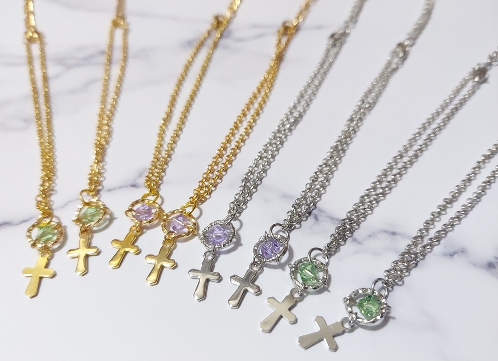 スワロフスキーと十字架 ブレスレット