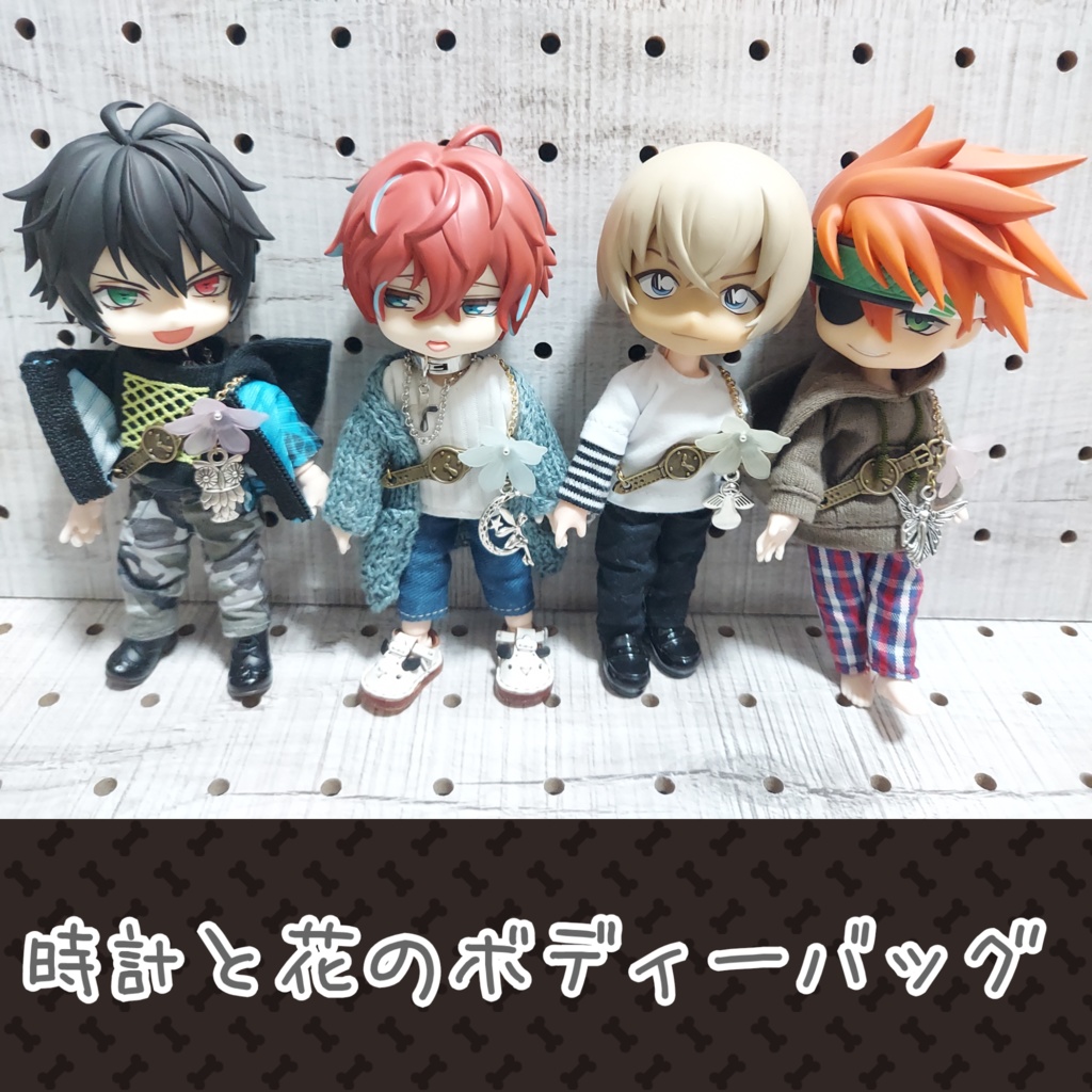 時計と花のボディバッグ