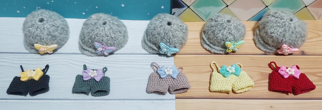 ぬい用 お出掛けセット(デカリボン付きサロペット、キャスケット帽)