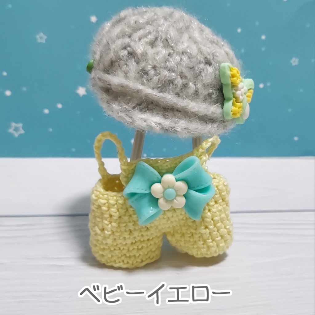 ぬい用 お出掛けセット(デカリボン付きサロペット、キャスケット帽)