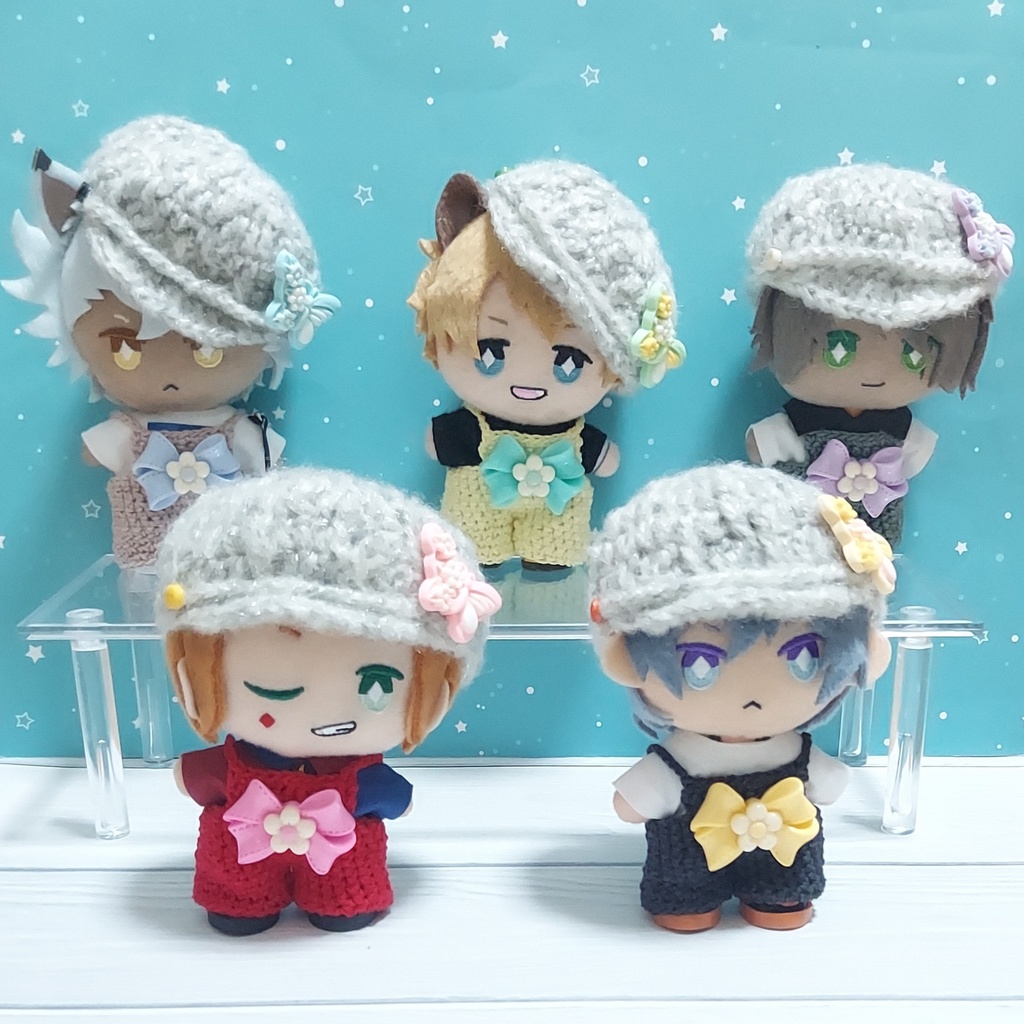 ぬい用 お出掛けセット(デカリボン付きサロペット、キャスケット帽)