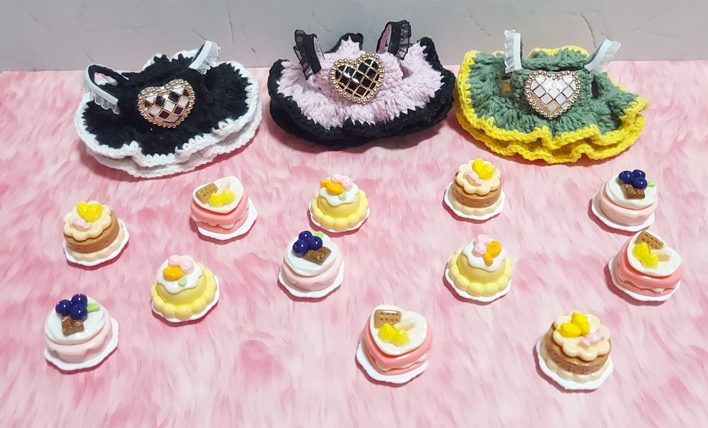 カフェセット(フリルエプロン、ケーキ)【ちびぐるみ、ボルチェ】