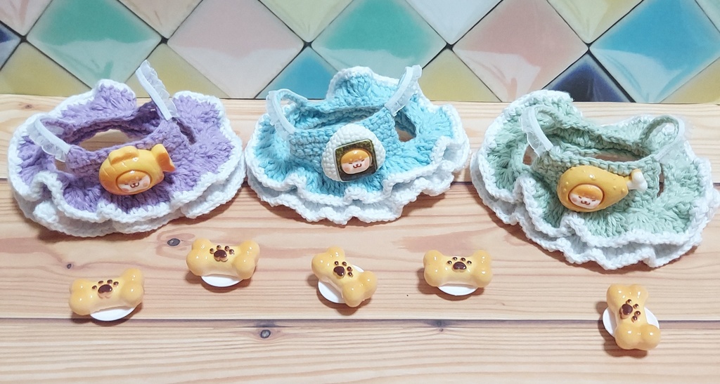 ちみけもマスコット カフェセット(フリルエプロン、骨クッキー)