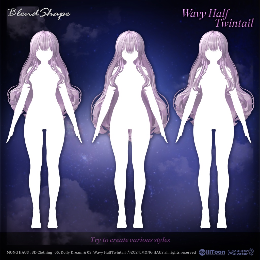 【13アバター対応】 Wavy Half Twintail🌟