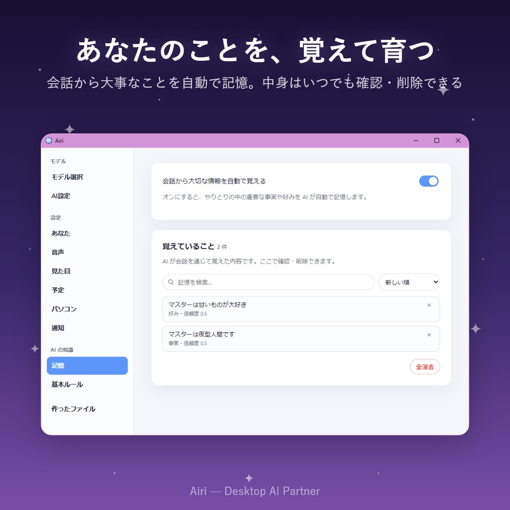 Airi(アイリ)- デスクトップに住むAIパートナー【買い切り / ローカルLLM / VRM秘書AI】