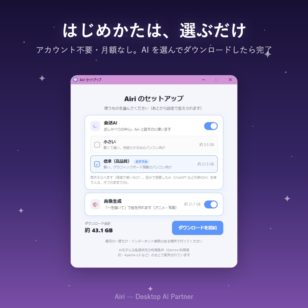 Airi(アイリ)- デスクトップに住むAIパートナー【買い切り / ローカルLLM / VRM秘書AI】