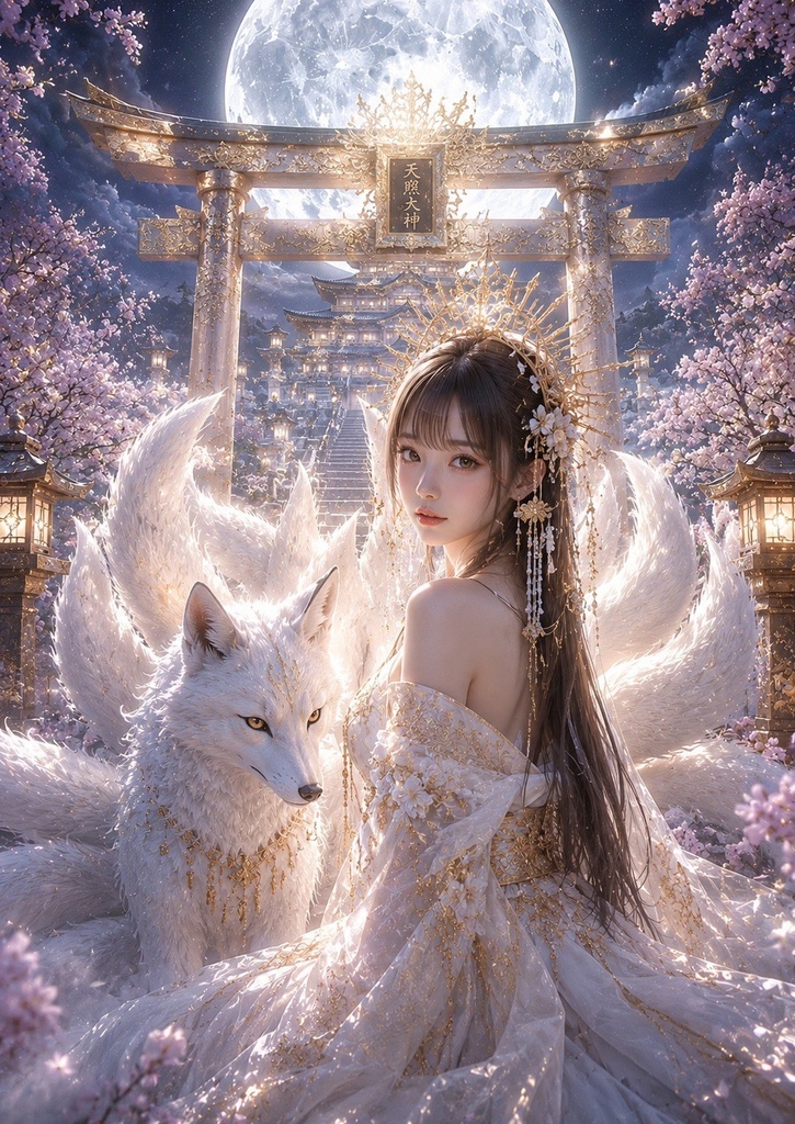 【天照皇大神と九尾の白狐神】月夜に輝く神秘の守護✨開運・厄除け・金運インテリア