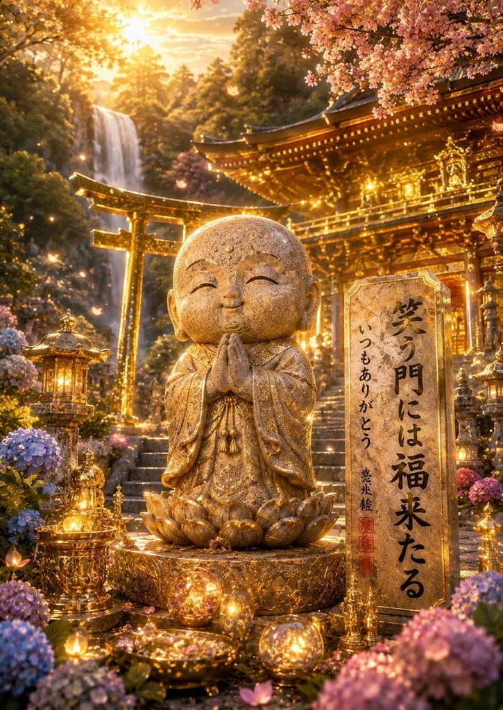 【笑う門には福来たる】金運・開運を願う癒しのお地蔵さま｜スマホ待ち受けAIアート