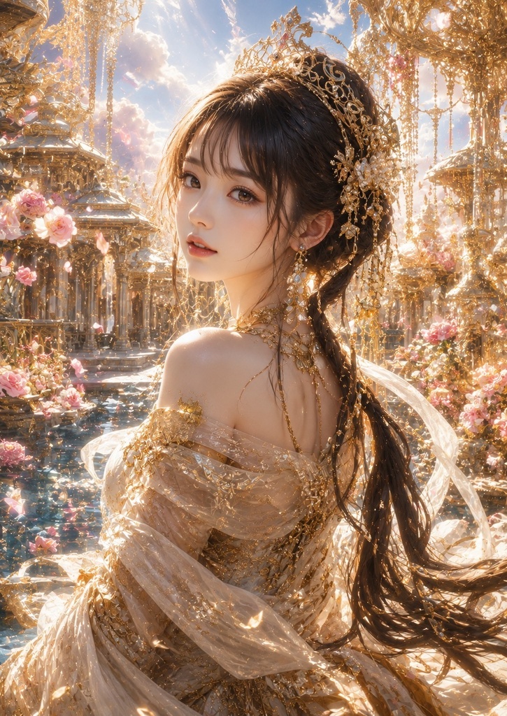 【Celestial Princess】幻想の天空に舞う美しき姫君|8K高画質スマホ壁紙 AIアート2枚セット