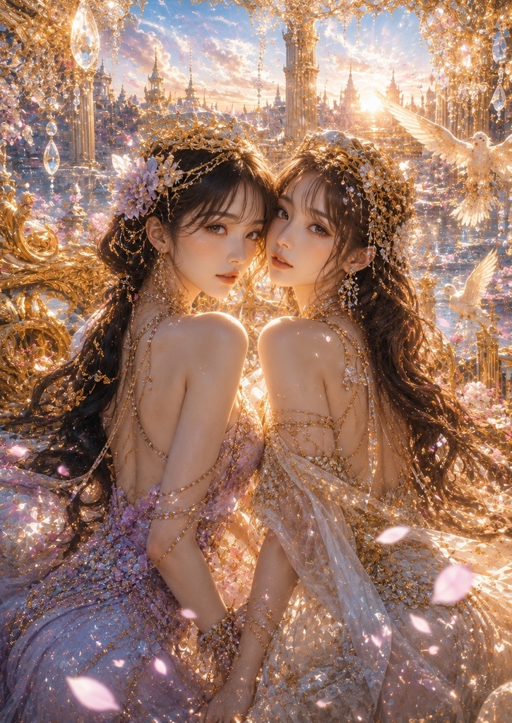 【Celestial Princess】幻想の天空に舞う美しき姫君｜8K高画質スマホ壁紙 AIアート2枚セット