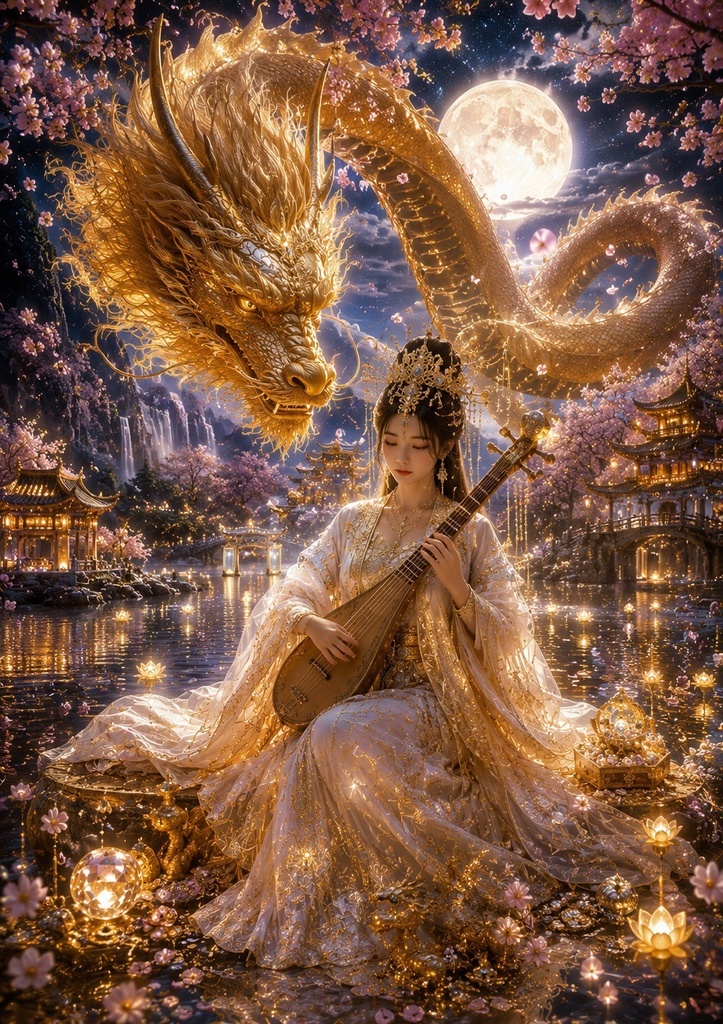 【金龍神と弁財天】金運・開運を願う幻想スマホ待ち受け|高画質AIアート 4K・8K対応 4枚セット