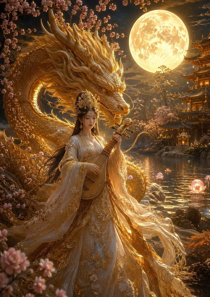 【金龍神と弁財天】金運・開運を願う幻想スマホ待ち受け|高画質AIアート 4K・8K対応 4枚セット