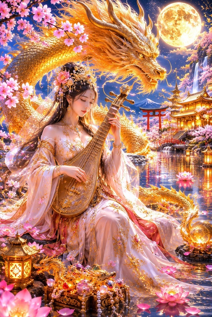 【金龍神と弁財天】金運・開運を願う幻想スマホ待ち受け｜高画質AIアート 4K・8K対応 4枚セット