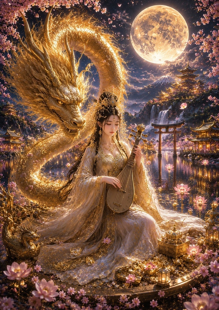 【金龍神と弁財天】金運・開運を願う幻想スマホ待ち受け|高画質AIアート 4K・8K対応 4枚セット
