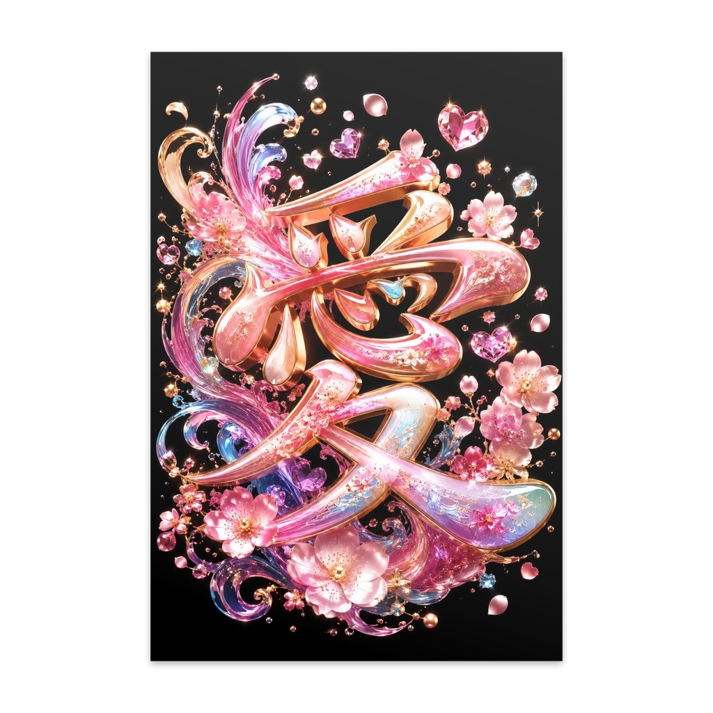 【愛を呼ぶ桜】「愛」×ハート×宝石 幸福・良縁 ピンク・アートポストカード