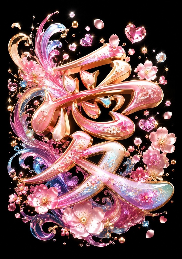 【愛を呼ぶ桜】「愛」×ハート×宝石 幸福・良縁 ピンク