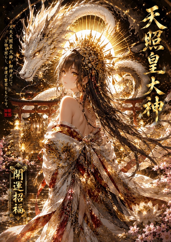 【天照皇大神×白龍神】開運招福 金運・幸運を願う 和風アート