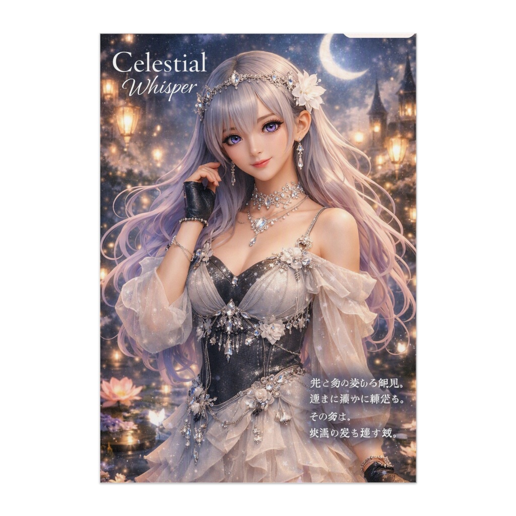 【Celestial Whisper】銀髪美少女×三日月 星空 幻想アニメアート