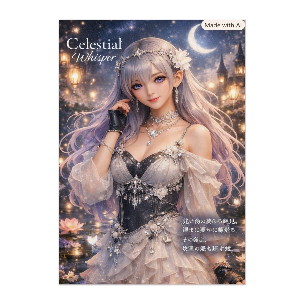【Celestial Whisper】銀髪美少女×三日月 星空 幻想アニメアート