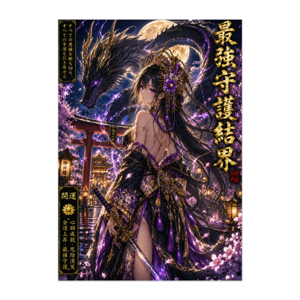 【最強守護結界】黒龍×開運・金運上昇・厄除け 幻想和風 A4アートポスター