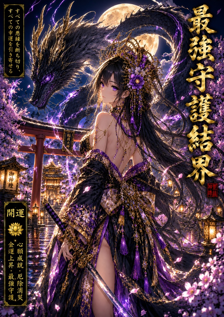 【最強守護結界】黒龍×開運・金運上昇・厄除け 幻想和風 A4アートポスター