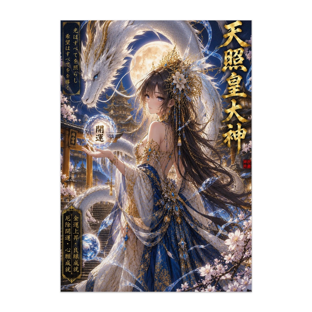 【天照皇大神】白龍×開運 金運上昇・良縁祈願 幻想和風 A4アートポスター