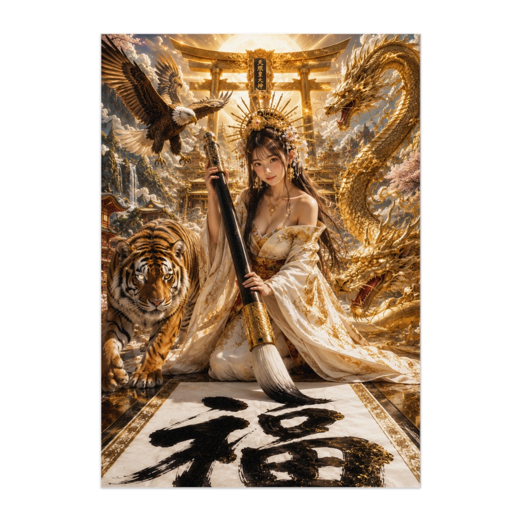 福を描く、黄金の姫。｜金龍・虎・和風幻想アート