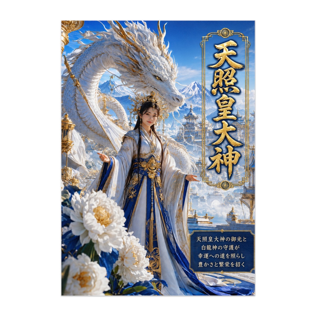 天照の神域 ― 白龍と蒼穹の女神 ―｜和風幻想アート