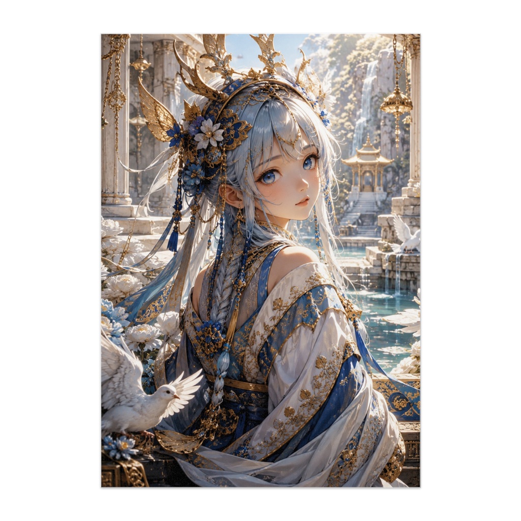 天空の白銀女神｜白鳩が導く幸運と癒し✨幻想ファンタジーアートポスタ－