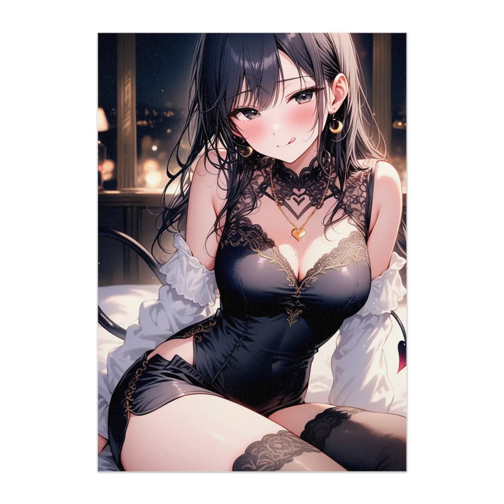 魅惑の黒猫小悪魔♡ 黒髪美少女×ブラックドレス｜大人かわいいアニメアート