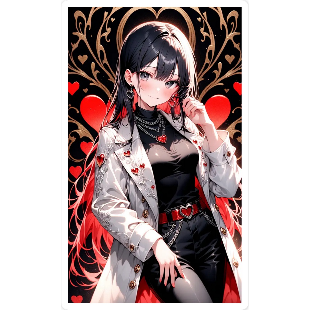 黒髪美少女 ハート 赤×黒 ゴシック アニメイラスト かわいい おしゃれ アート