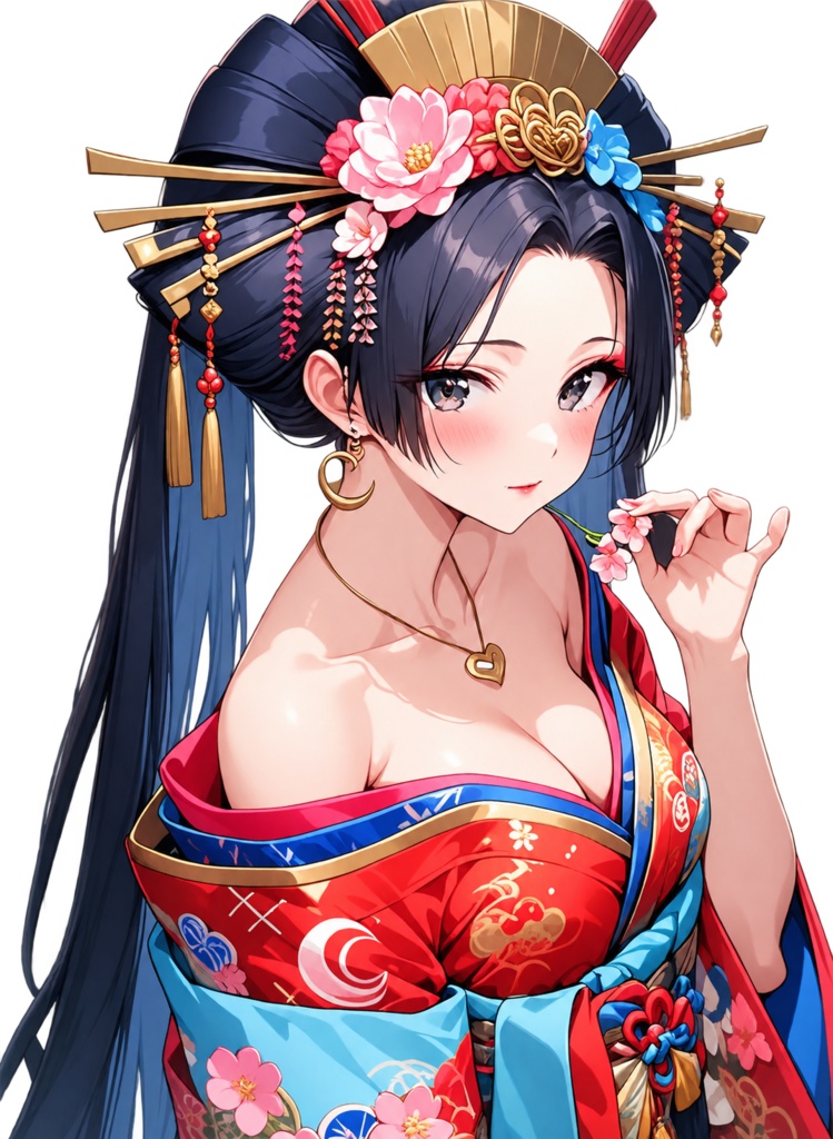 【豪華絢爛】桜花魁 美少女イラスト|艶やか和装・和風アート・高画質/カラーTシャツ