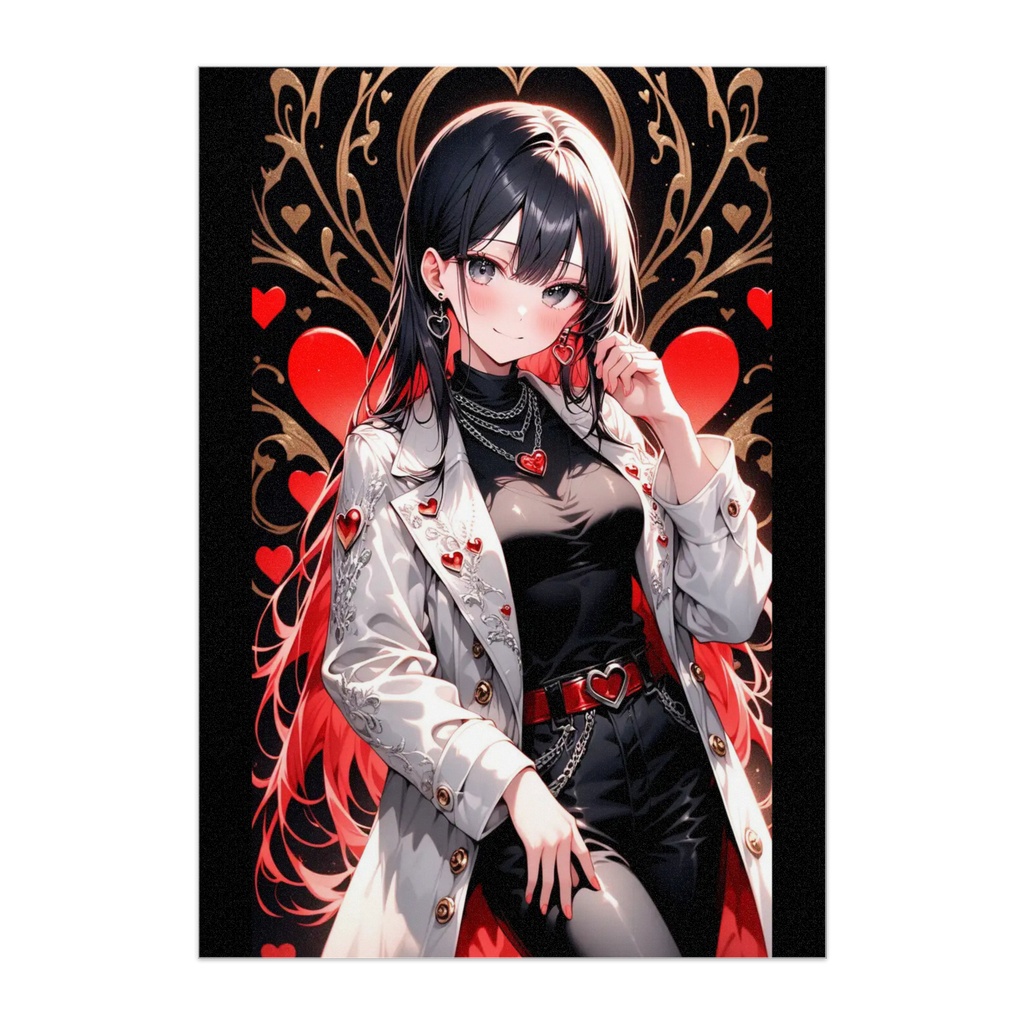 黒髪美少女 ハート 赤×黒 ゴシック アニメイラスト かわいい おしゃれ アートポスタ－