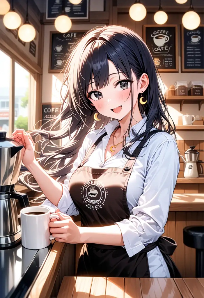 【カフェ美少女】癒しのコーヒータイム☕️ アニメイラスト 高画質アートTシャツ