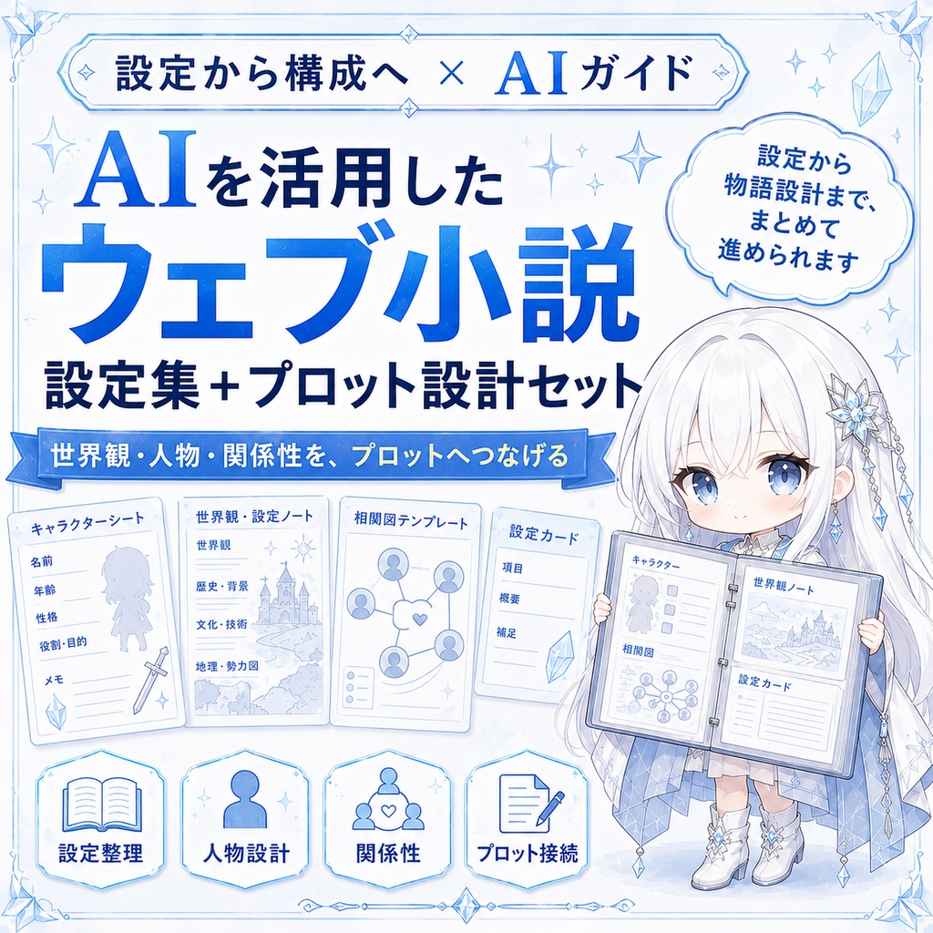 【AI小説】設定集+プロット設計セット|ゼロからAIにガイドしてもらいながら土台を作る