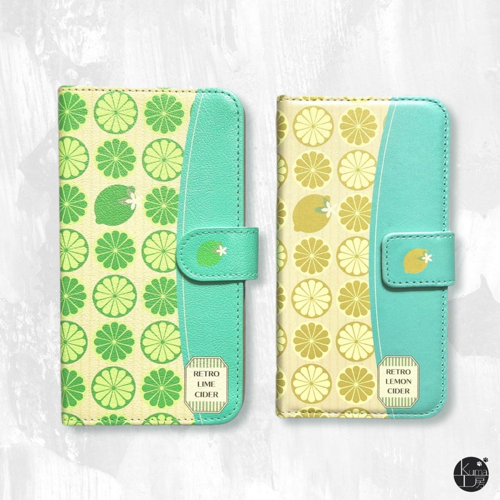 手帳型スマホケース レトロライムサイダー