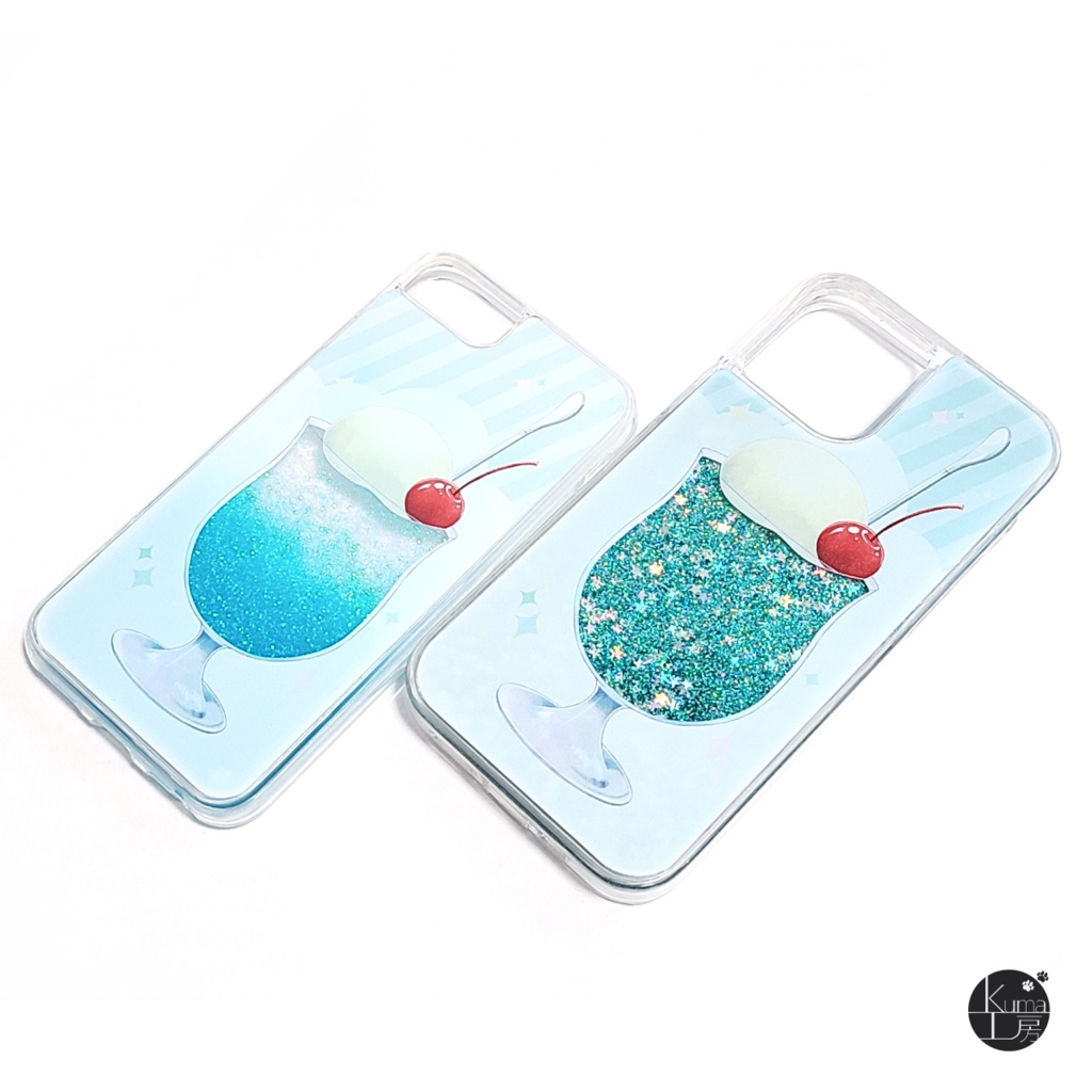 グリッタースマホケース iPhoneケース キラキラクリームソーダ(COLOR A:スターグリーン)