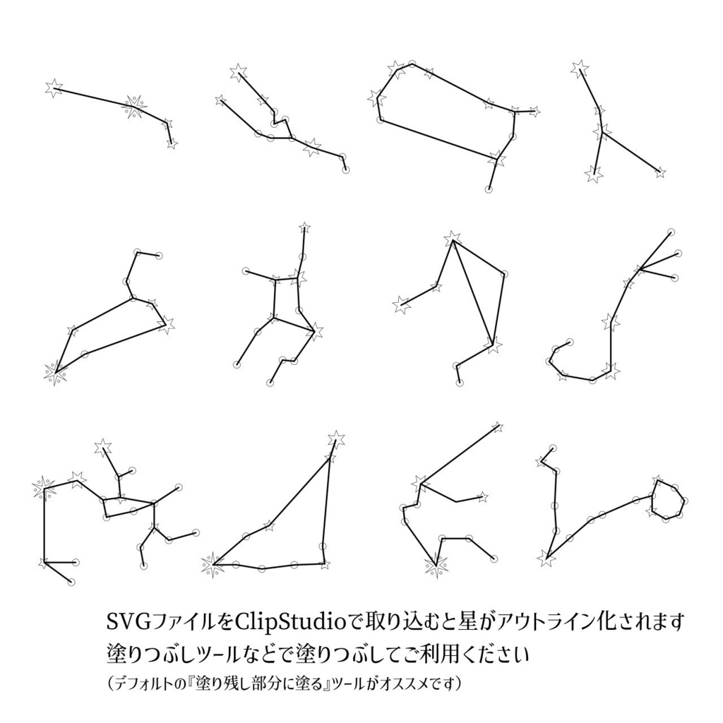 ベクター線画の十二星座素材