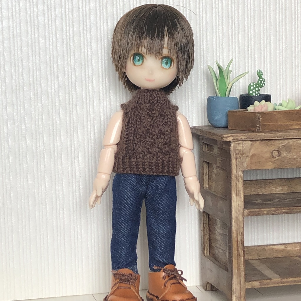 1/12ドールサイズ 重ね着用 バスケット模様のノースリーブセーター